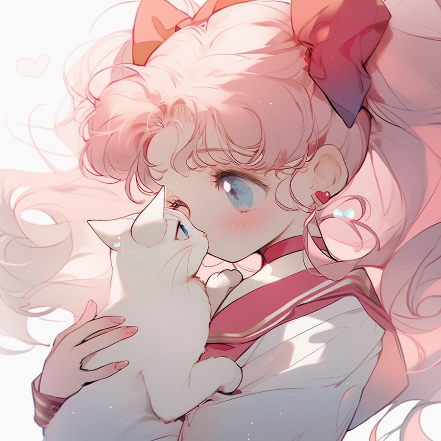 美少女战士抱着猫的头像黑猫白猫 图片 Ai生成_23