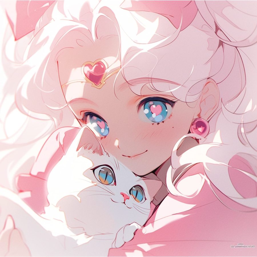美少女战士抱着猫的头像黑猫白猫 图片 Ai生成_24