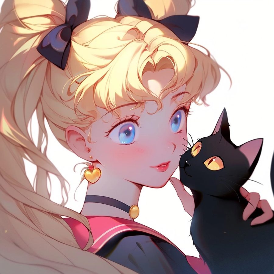 美少女战士抱着猫的头像黑猫白猫 图片 Ai生成_25