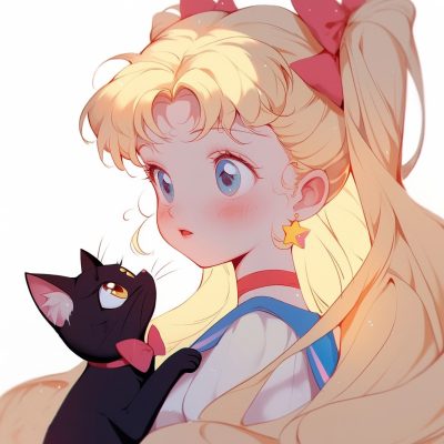美少女战士抱着猫的头像黑猫白猫 图片 Ai生成