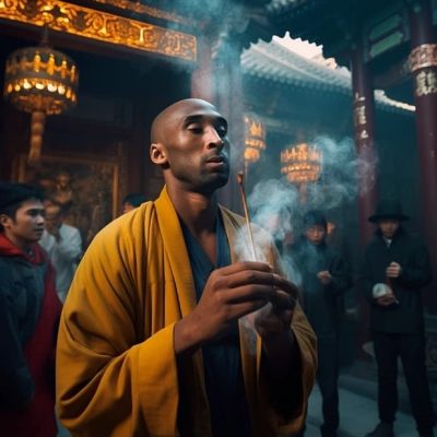 Ai复活科比在中国少林寺当扫地僧，Midijourney Ai绘画