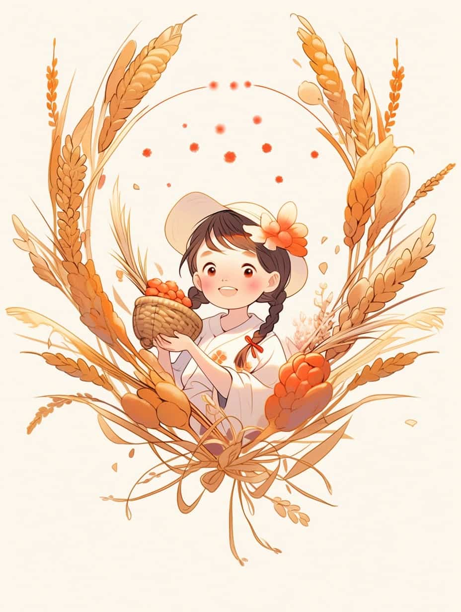 二十四节气今日芒种AI绘画可爱女孩头像_6