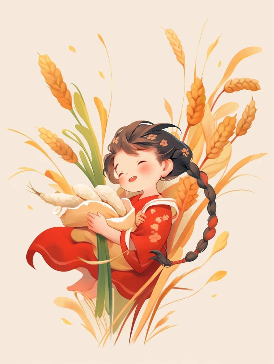二十四节气今日芒种AI绘画可爱女孩头像_8