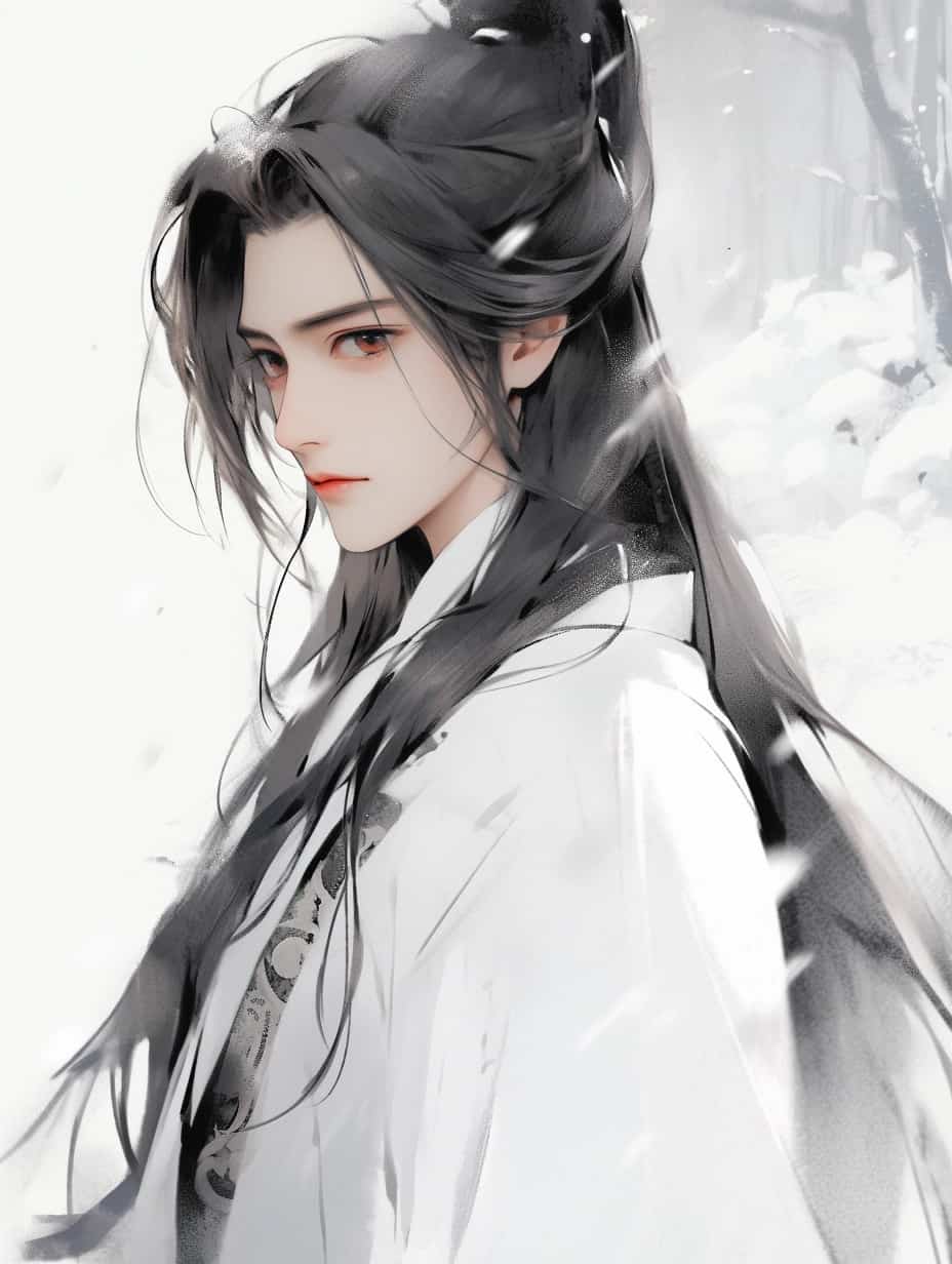 古风水墨系列长发气质男神头像 AI绘画清冷破碎感师尊_1