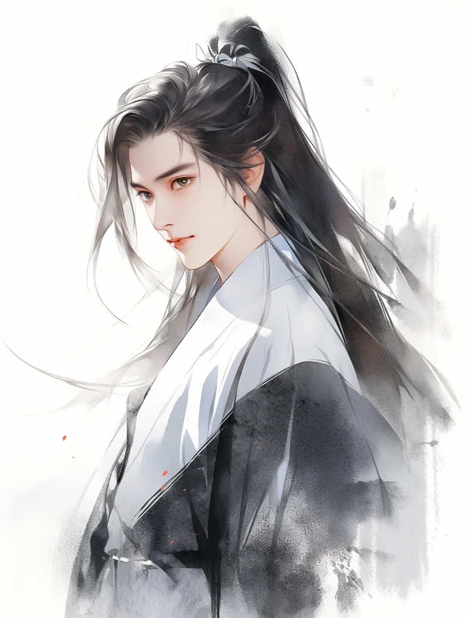 古风水墨系列长发气质男神头像 AI绘画清冷破碎感师尊_2