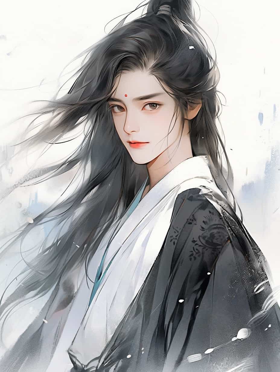 古风水墨系列长发气质男神头像 AI绘画清冷破碎感师尊_3
