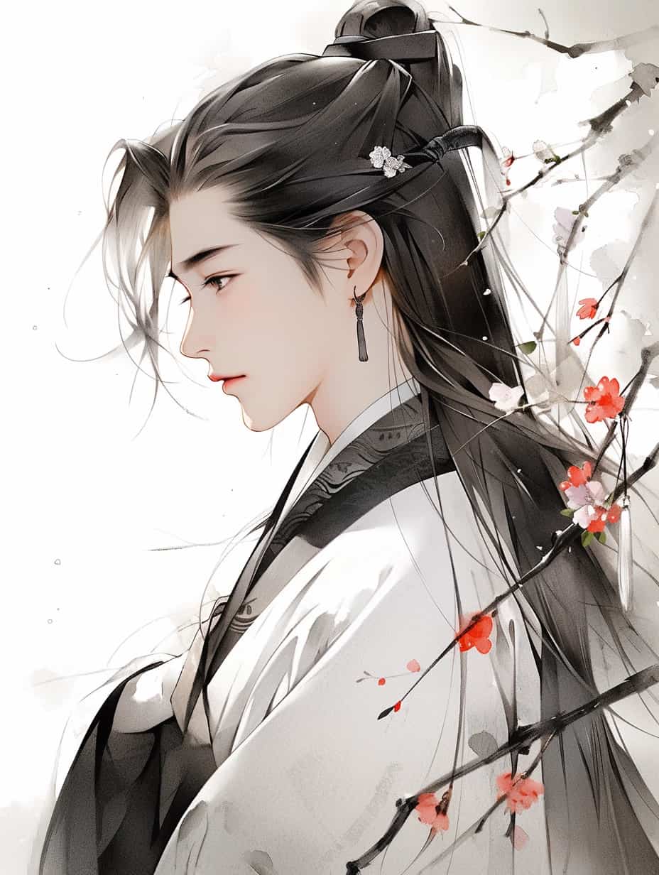 古风水墨系列长发气质男神头像 AI绘画清冷破碎感师尊_4
