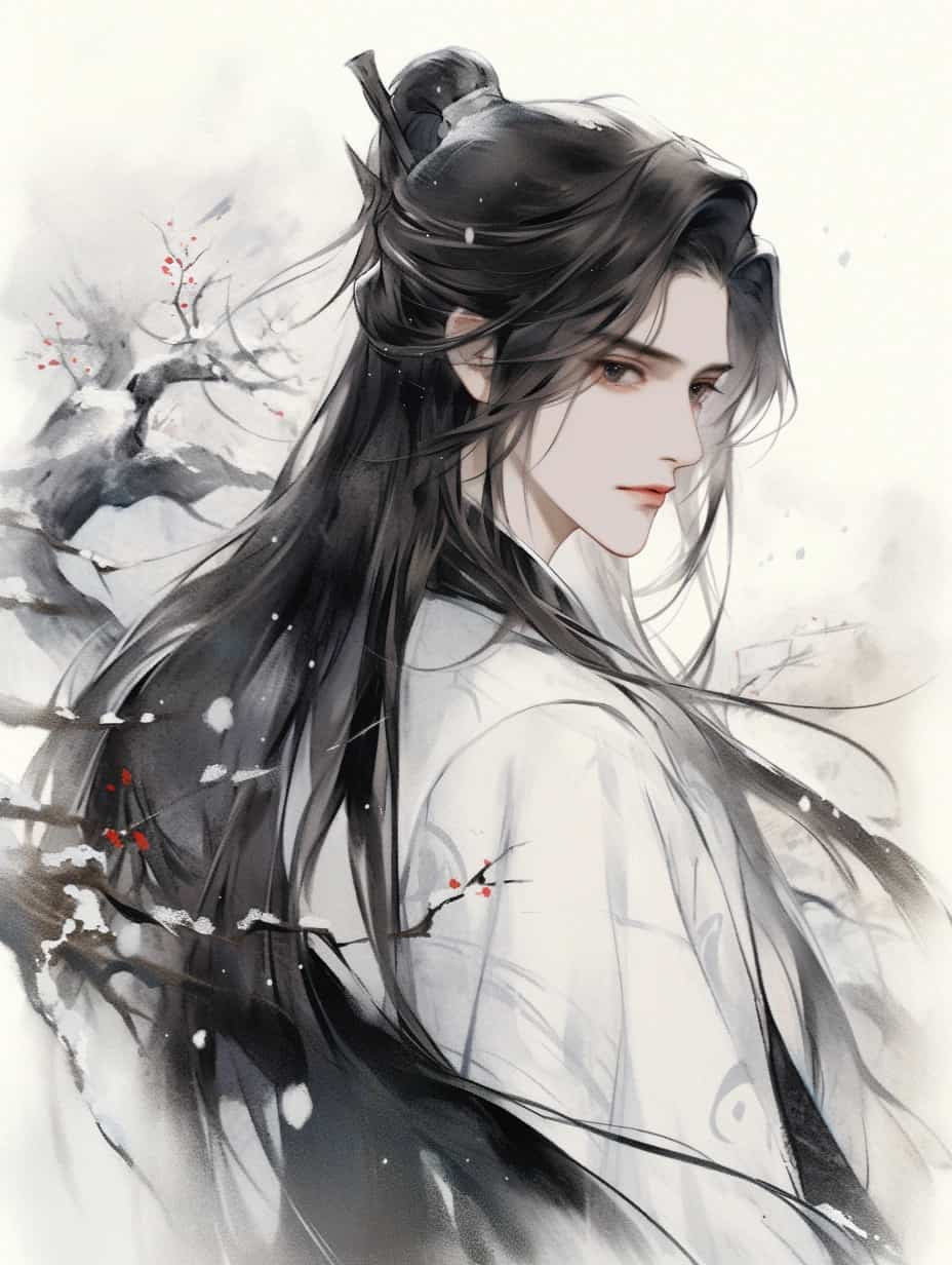 古风水墨系列长发气质男神头像 AI绘画清冷破碎感师尊_6
