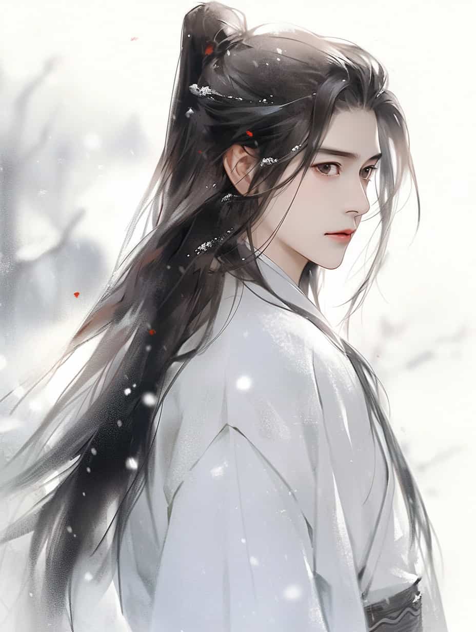 古风水墨系列长发气质男神头像 AI绘画清冷破碎感师尊_7