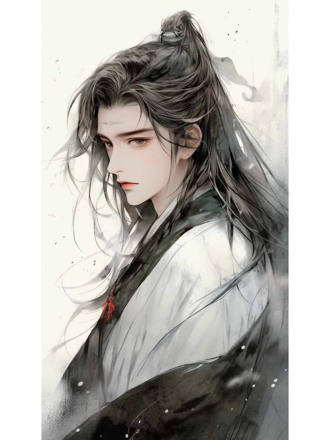 古风水墨系列长发气质男神头像 AI绘画清冷破碎感师尊_8