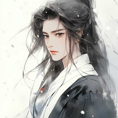 古风水墨系列长发气质男神头像 AI绘画清冷破碎感师尊