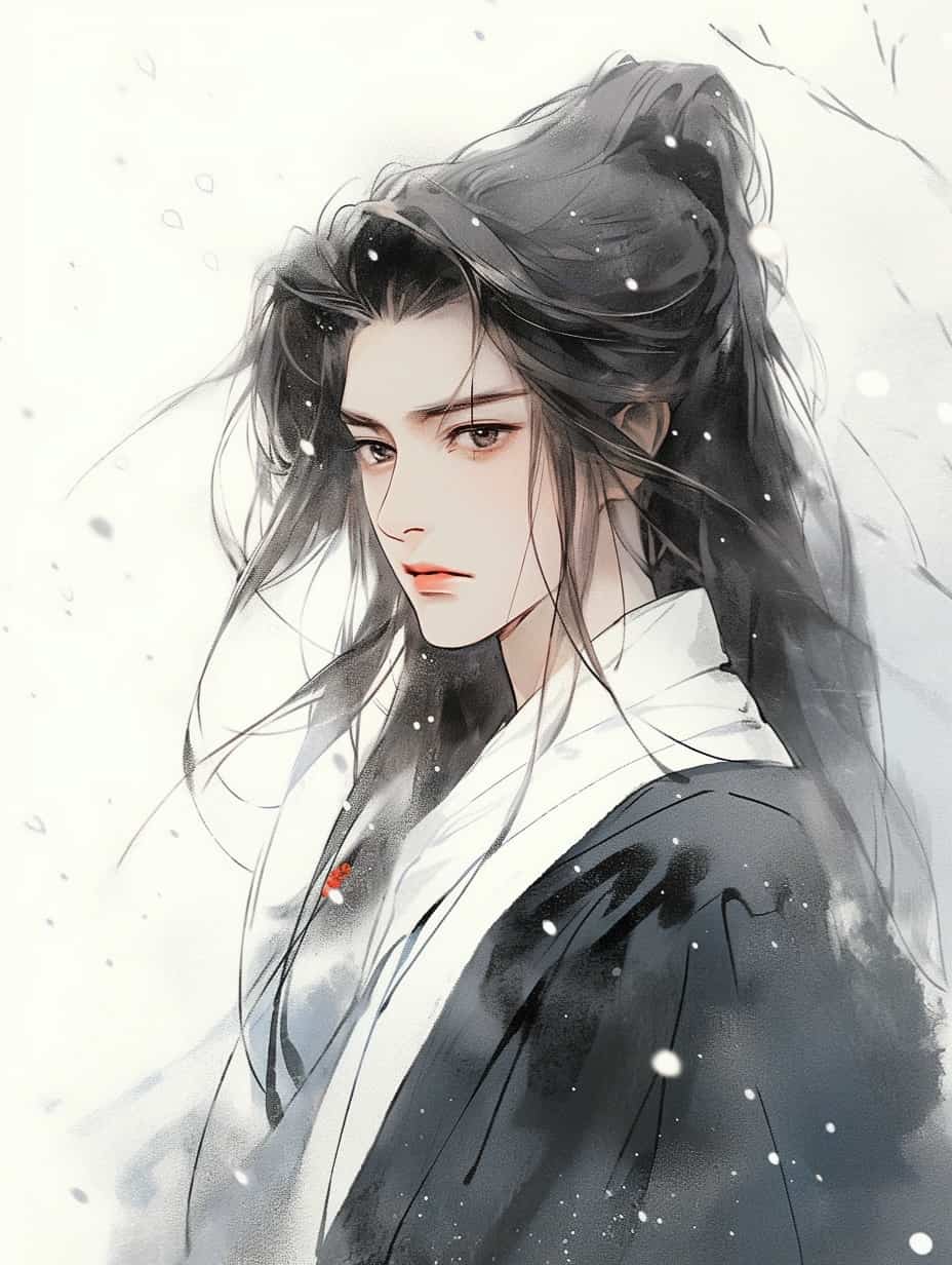 古风水墨系列长发气质男神头像 AI绘画清冷破碎感师尊_9