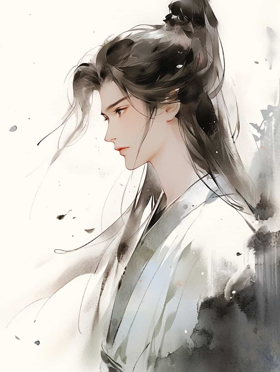 古风水墨系列长发气质男神头像 AI绘画清冷破碎感师尊_10