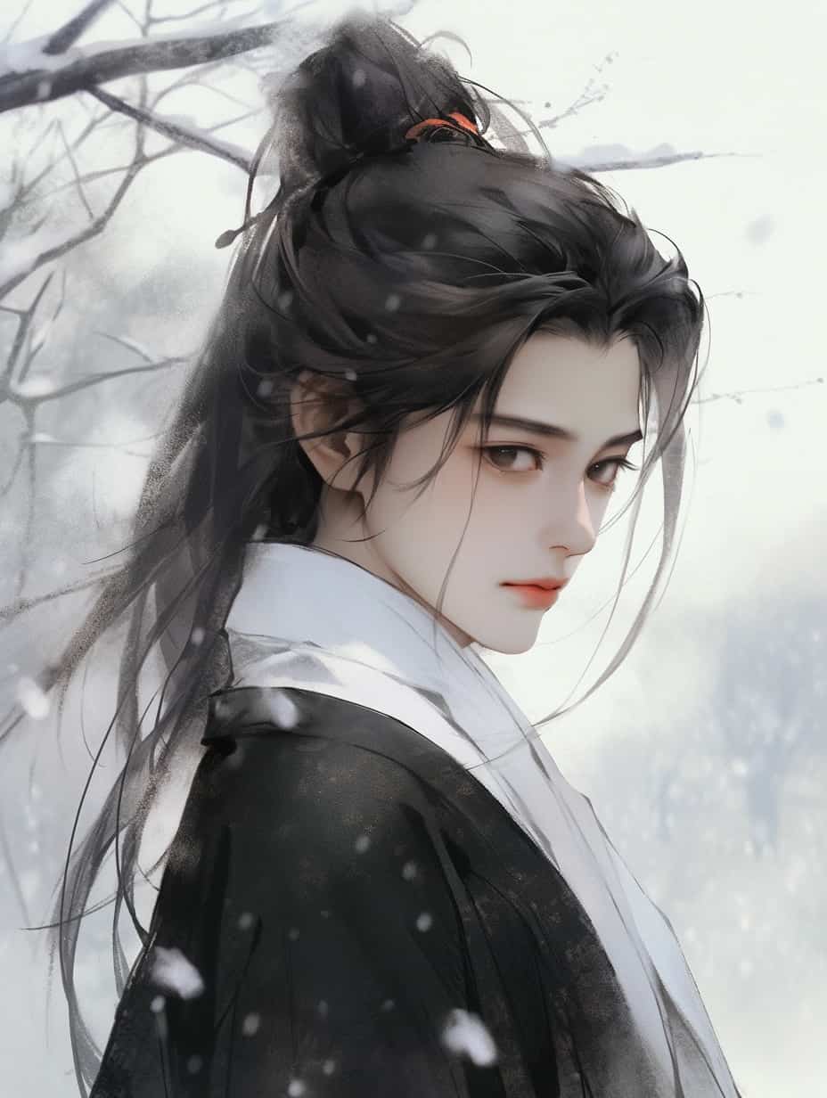 古风水墨系列长发气质男神头像 AI绘画清冷破碎感师尊_11