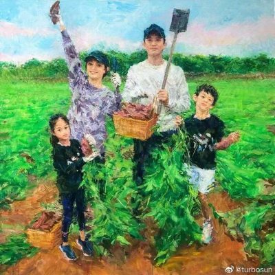 孙俪邓超儿女一家油画图 孙俪邓超结婚12年纪念日