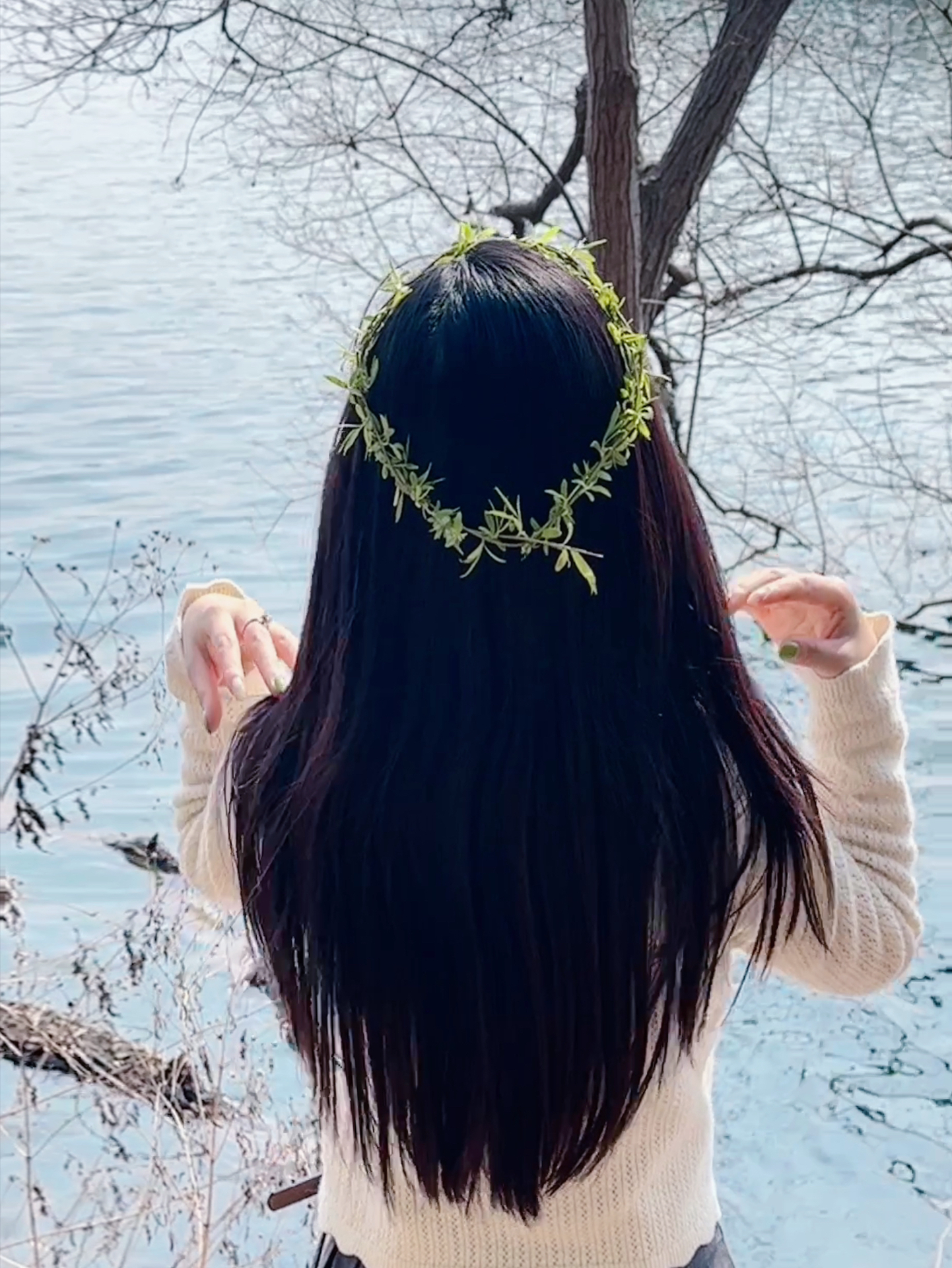 小清新女生黑色长直发 真人背影头像_6
