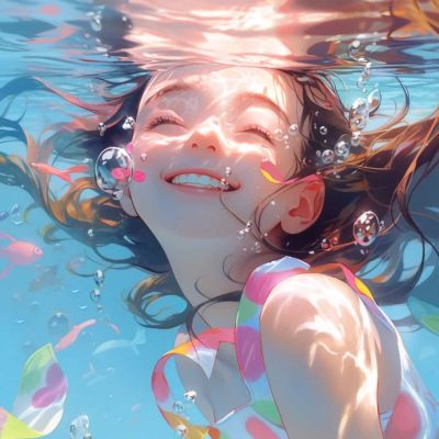 小清新浪漫唯美情侣头像 AI绘画水下灵动少女！