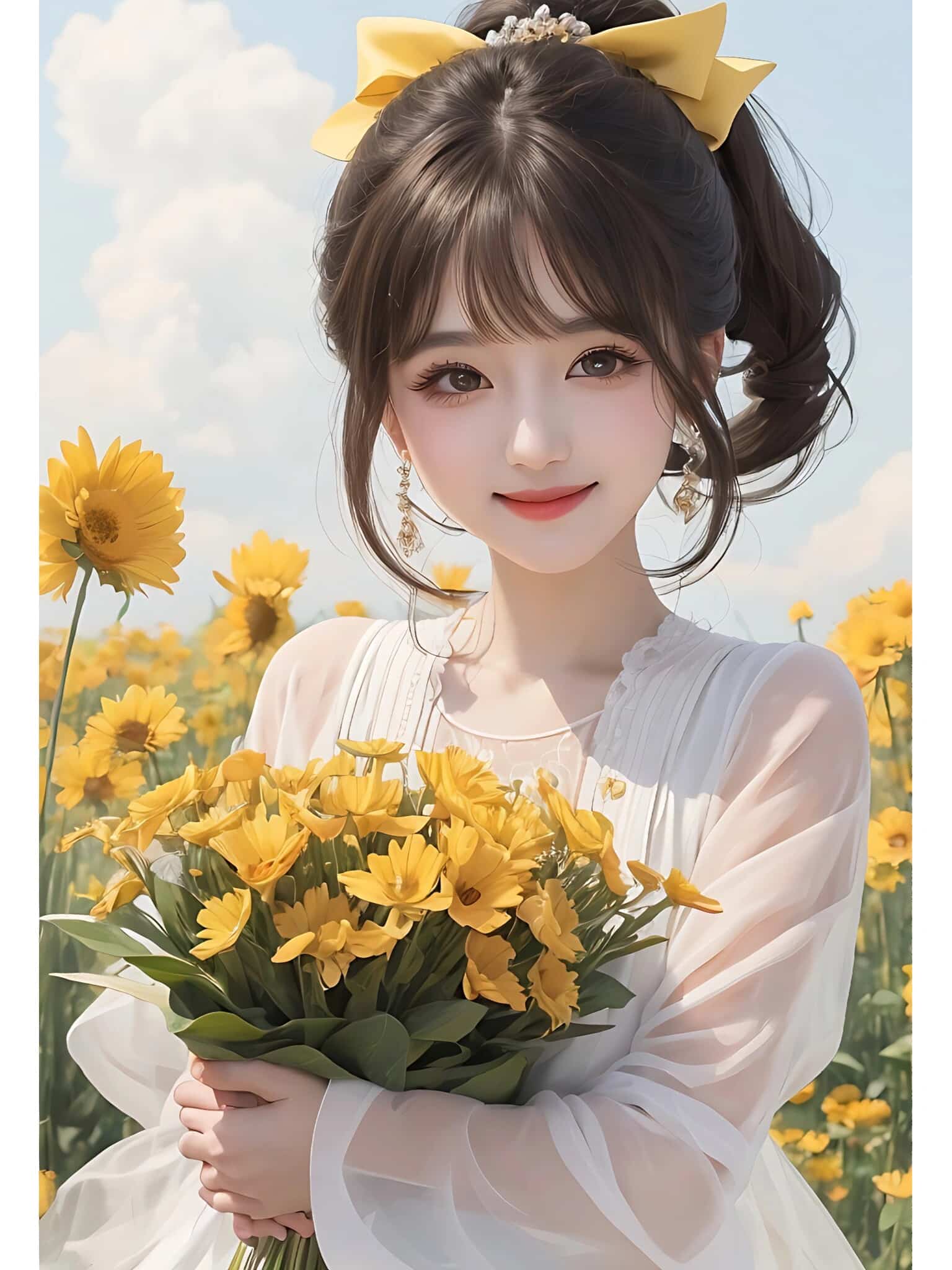 高颜值可爱女生头像 AI绘画捧花阳光少女头像_5