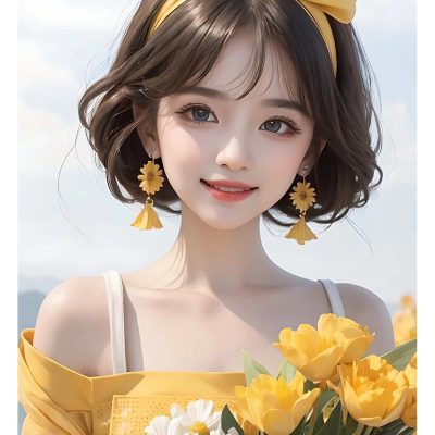 高颜值可爱女生头像 AI绘画捧花阳光少女头像