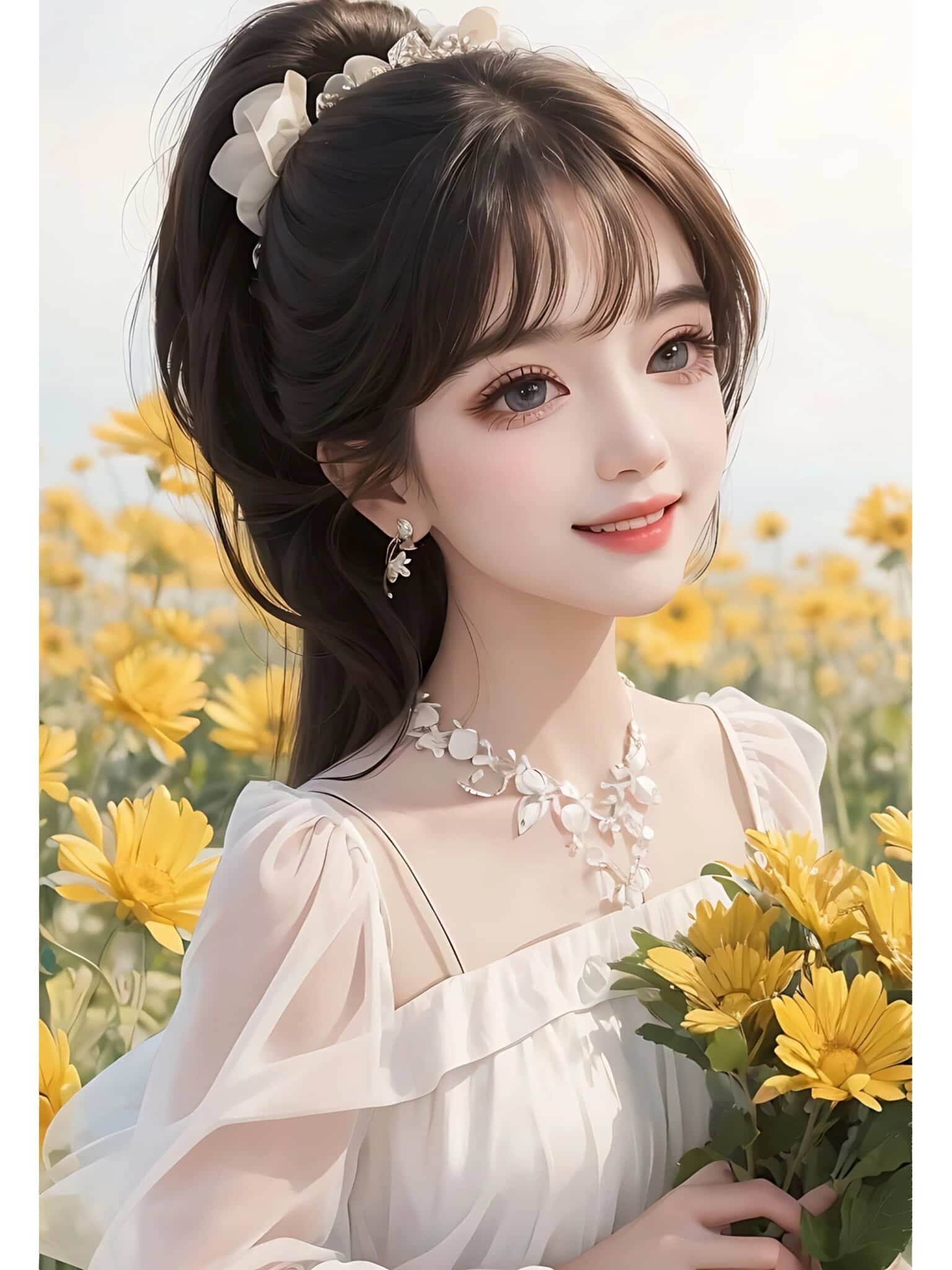 高颜值可爱女生头像 AI绘画捧花阳光少女头像_8