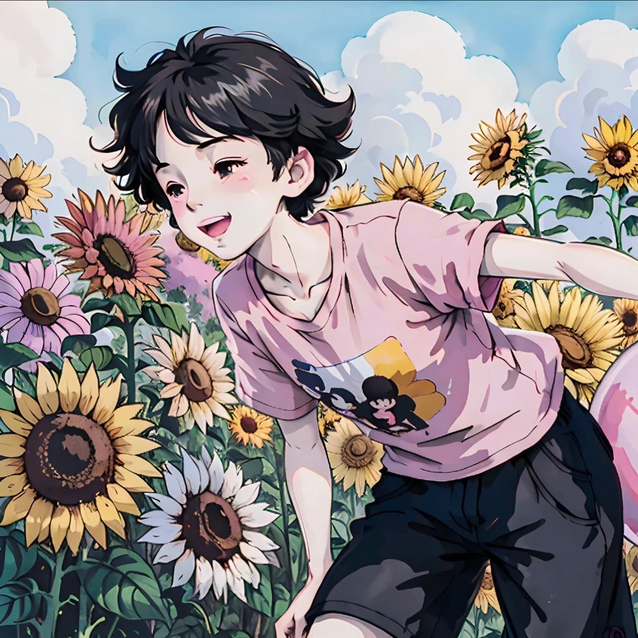 向日葵情侣头像一男一女AI卡通动漫风绘制_4