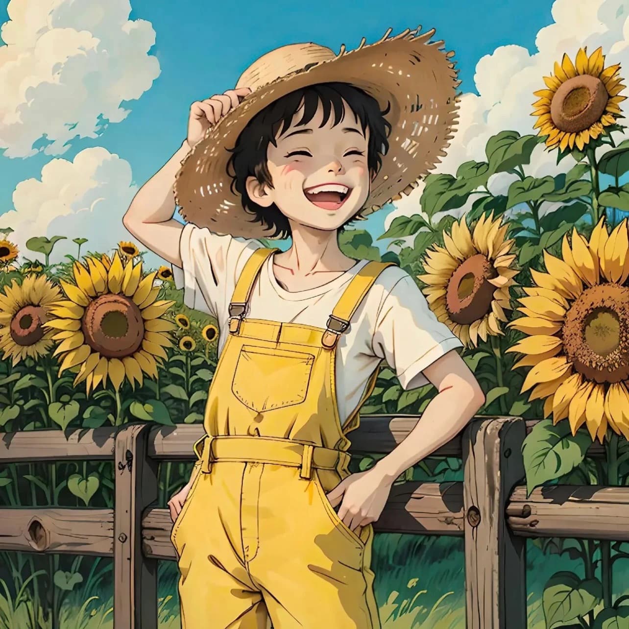 向日葵情侣头像一男一女AI卡通动漫风绘制_2