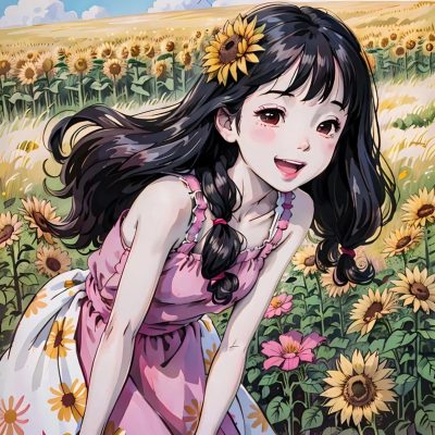 向日葵情侣头像一男一女AI卡通动漫风绘制