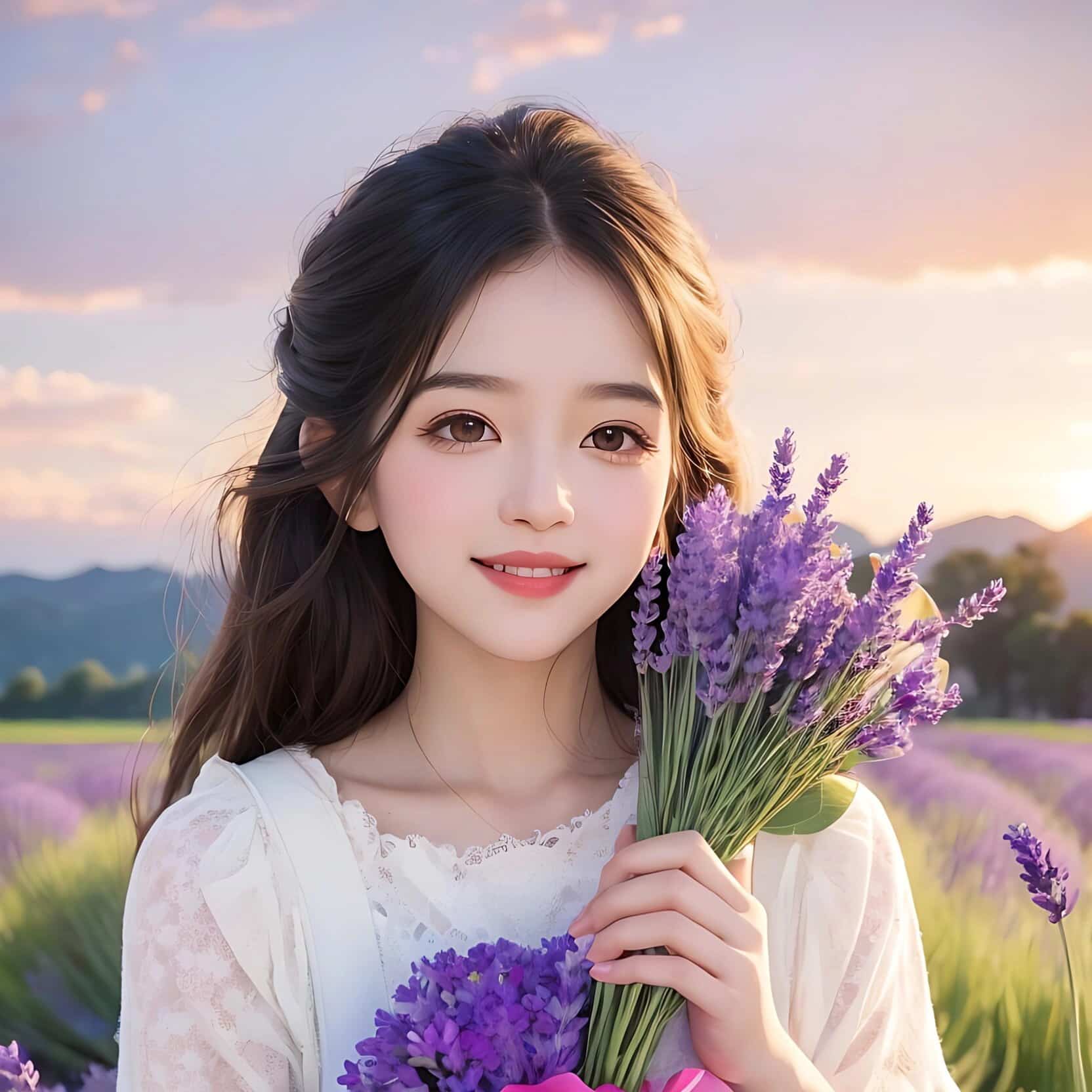 高颜值唯美女生头像 手捧薰衣草的女孩氛围感很强_1
