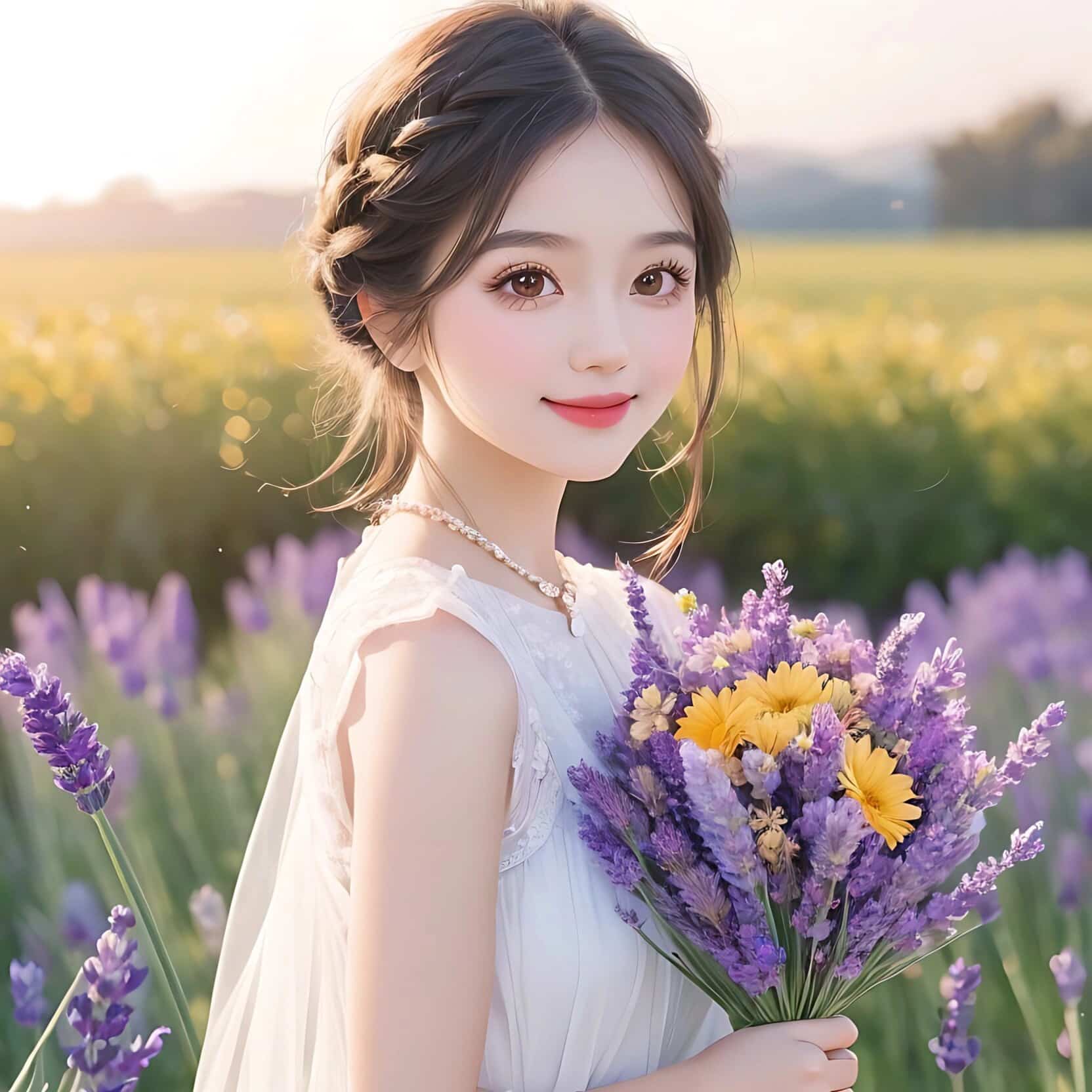 高颜值唯美女生头像 手捧薰衣草的女孩氛围感很强_2
