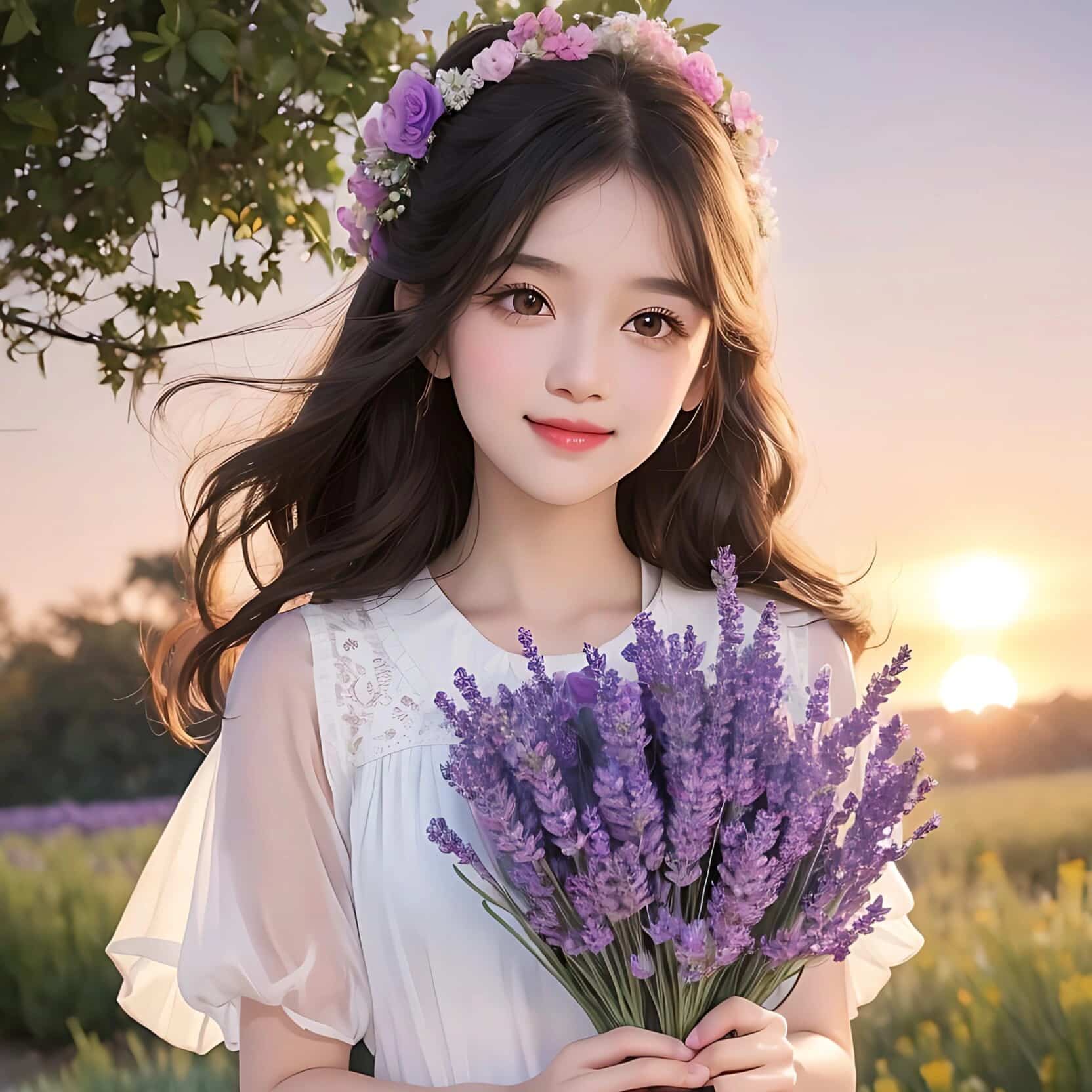 高颜值唯美女生头像 手捧薰衣草的女孩氛围感很强_3