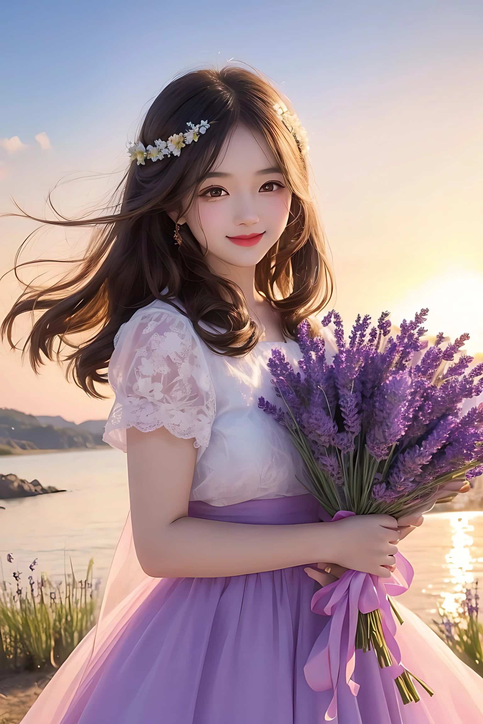 高颜值唯美女生头像 手捧薰衣草的女孩氛围感很强_5