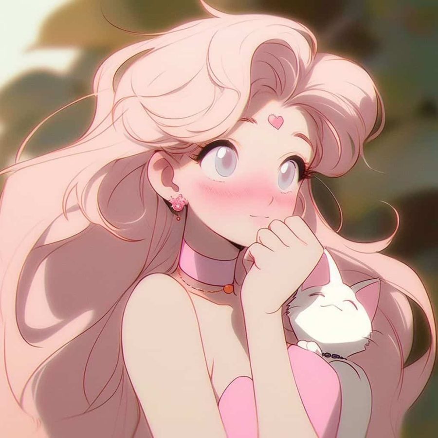 粉色系高颜值可爱动漫女生头像 AI绘画抱猫女孩_1