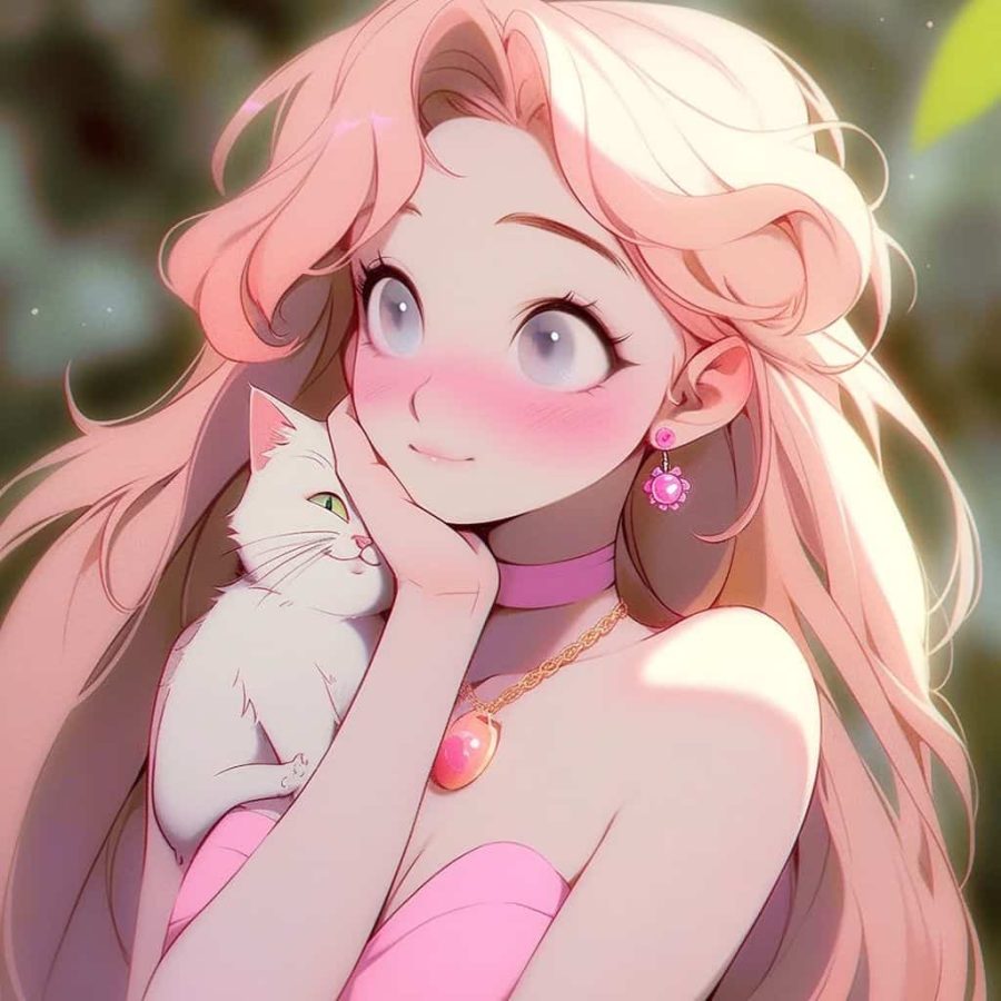 粉色系高颜值可爱动漫女生头像 AI绘画抱猫女孩_2
