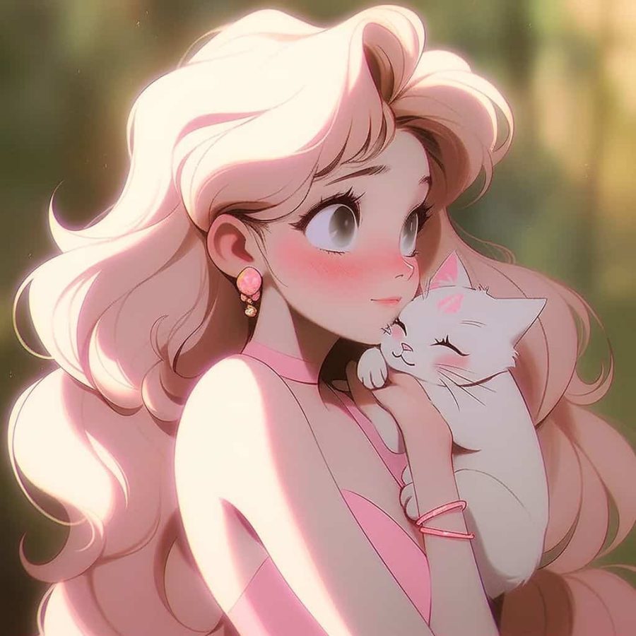 粉色系高颜值可爱动漫女生头像 AI绘画抱猫女孩_5