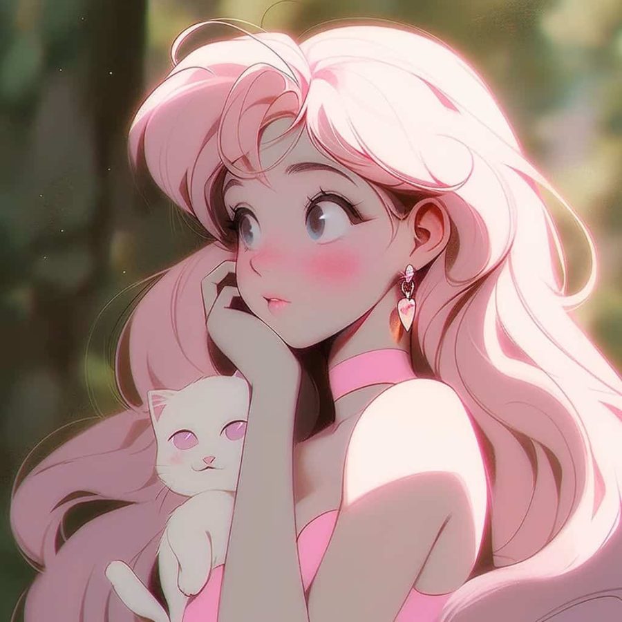 粉色系高颜值可爱动漫女生头像 AI绘画抱猫女孩_6