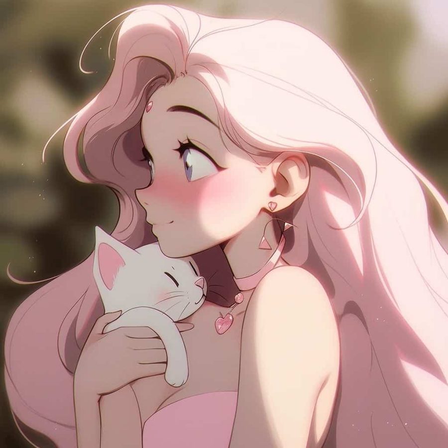 粉色系高颜值可爱动漫女生头像 AI绘画抱猫女孩_7