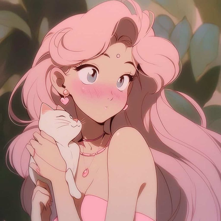 粉色系高颜值可爱动漫女生头像 AI绘画抱猫女孩_8