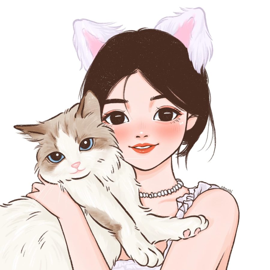 可爱布偶猫卡通头像，女孩子抱着布偶猫卡通头像_18