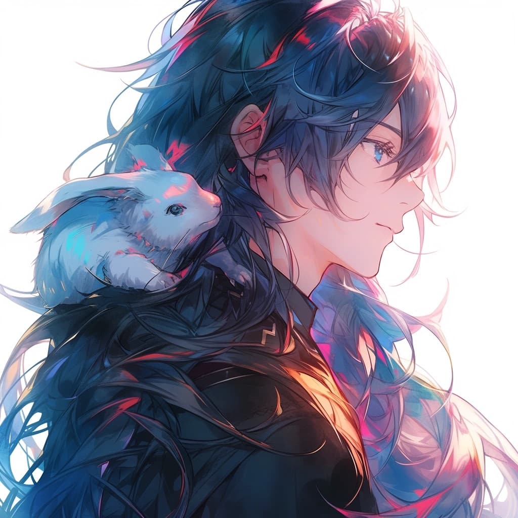 《斗罗大陆》小舞变兔子和唐三在一起Ai动漫头像，抱着兔子的动漫男生头像图片_5