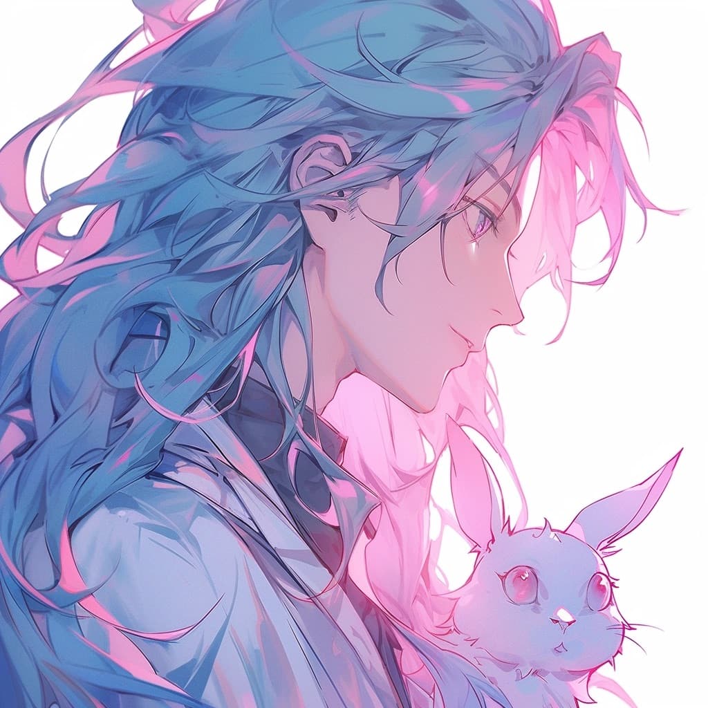 《斗罗大陆》小舞变兔子和唐三在一起Ai动漫头像，抱着兔子的动漫男生头像图片_9