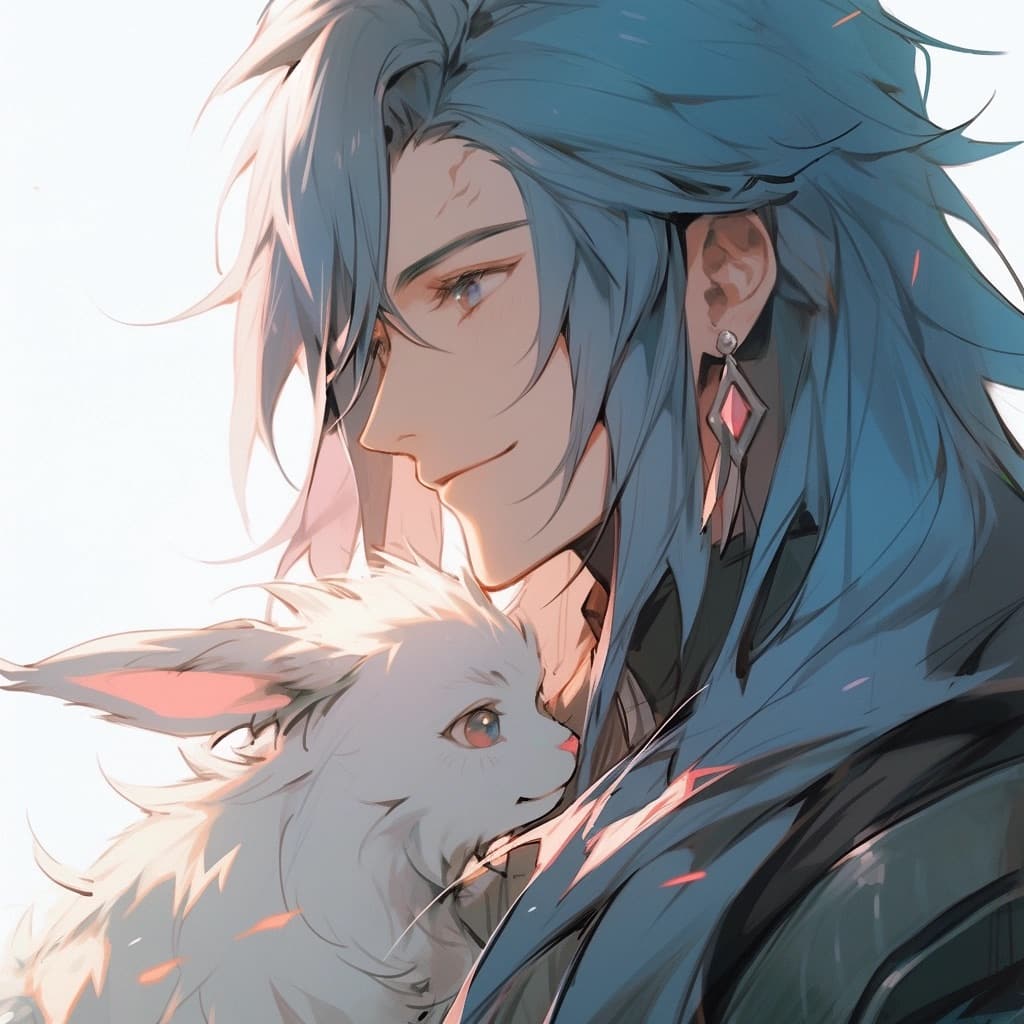 《斗罗大陆》小舞变兔子和唐三在一起Ai动漫头像，抱着兔子的动漫男生头像图片_12