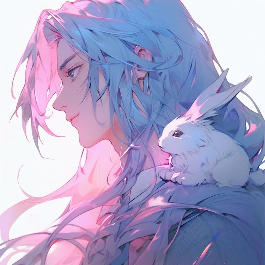 《斗罗大陆》小舞变兔子和唐三在一起Ai动漫头像，抱着兔子的动漫男生头像图片_13