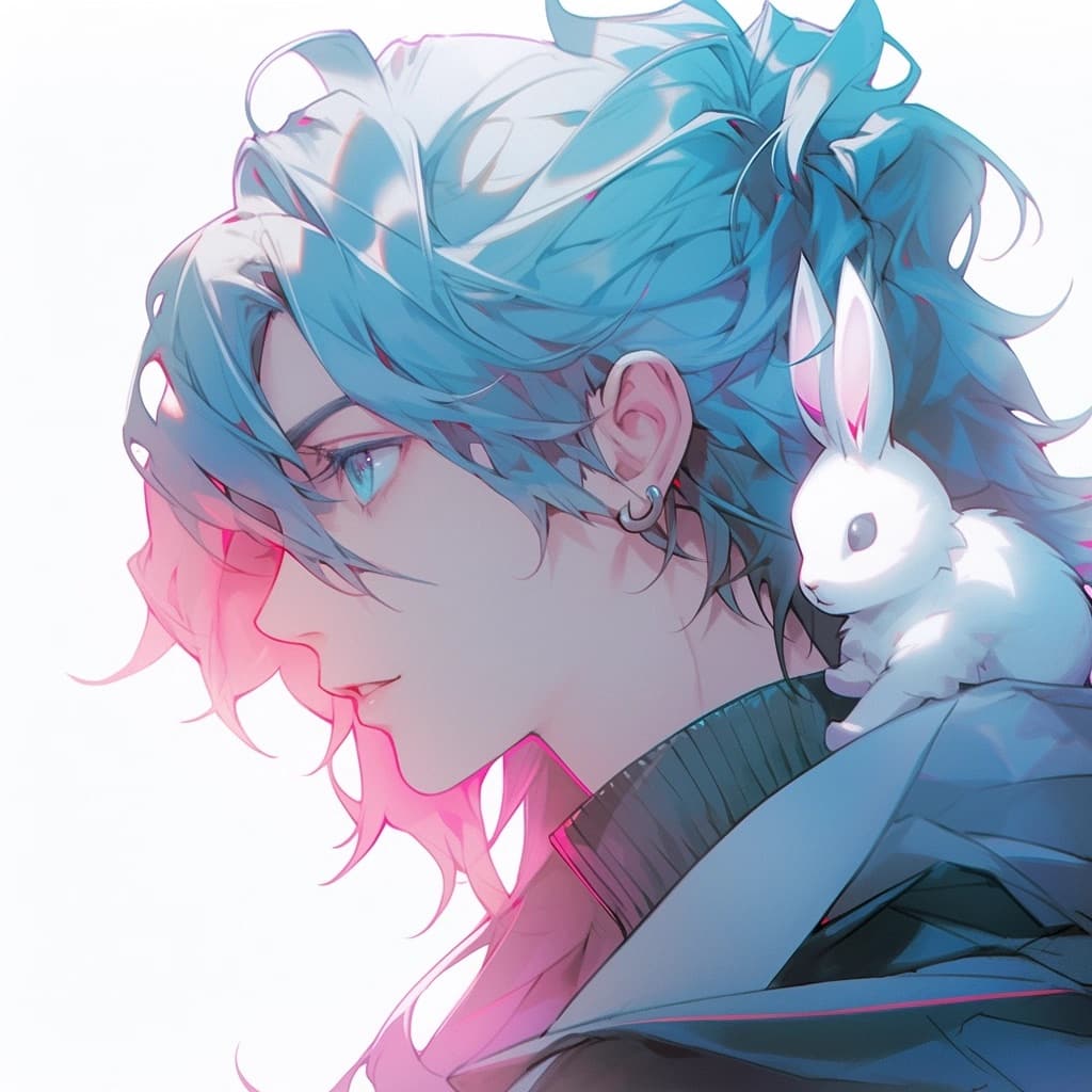 《斗罗大陆》小舞变兔子和唐三在一起Ai动漫头像，抱着兔子的动漫男生头像图片_16
