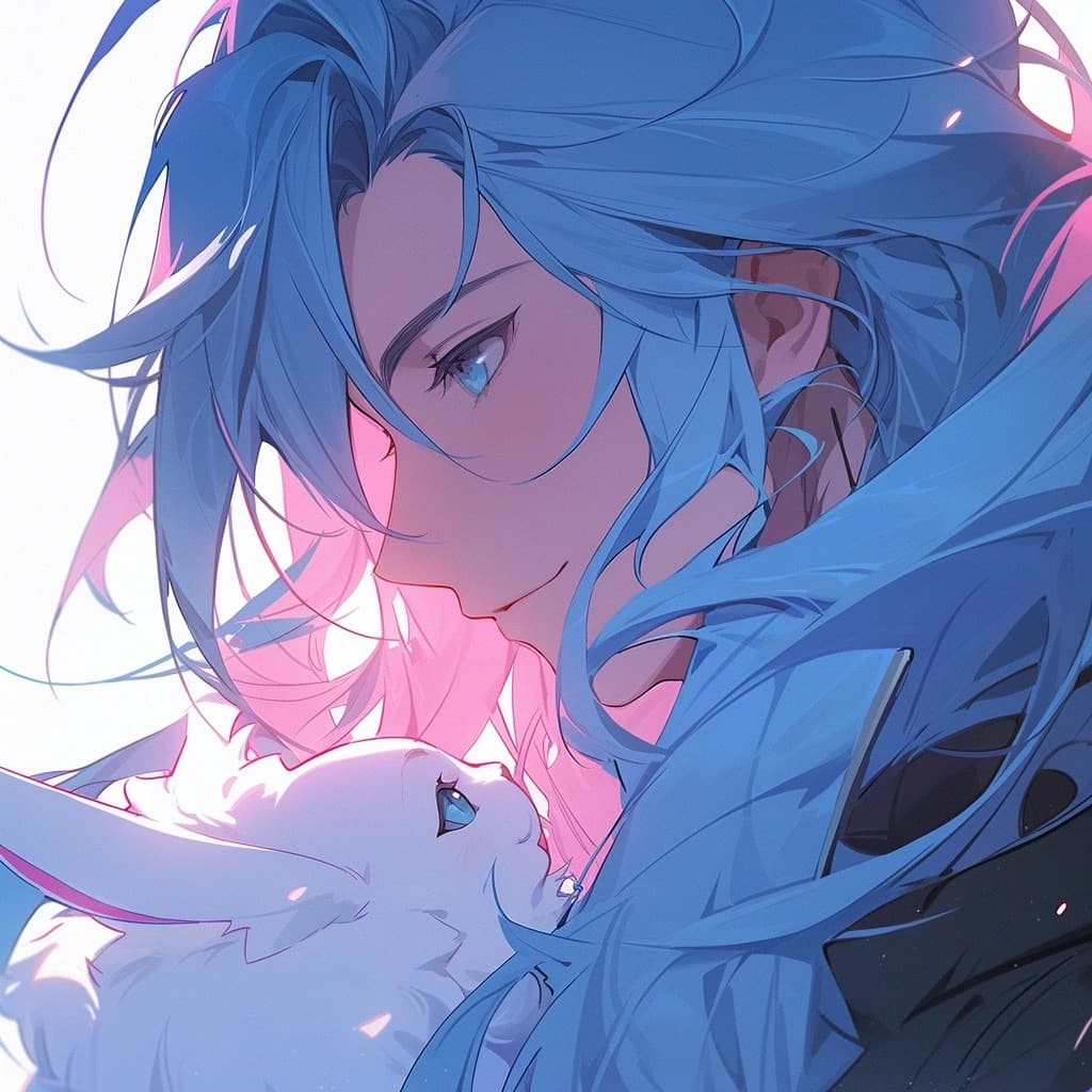 《斗罗大陆》小舞变兔子和唐三在一起Ai动漫头像，抱着兔子的动漫男生头像图片_17