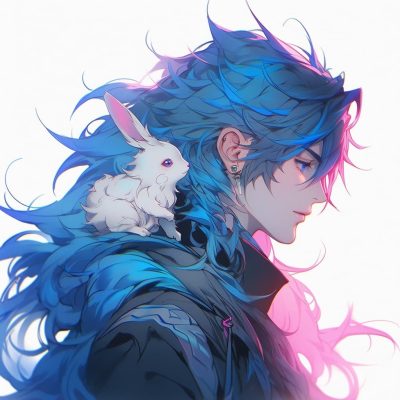 《斗罗大陆》小舞变兔子和唐三在一起Ai动漫头像，抱着兔子的动漫男生头像图片