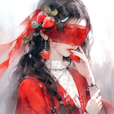 禁欲系古风情侣头像 纯欲红衣男女蒙眼头像