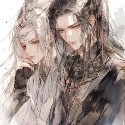 古风男男情侣头像 AI绘画长发古装男头