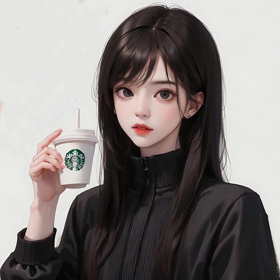 星巴克美女喝咖啡头像AI动漫卡通风_2