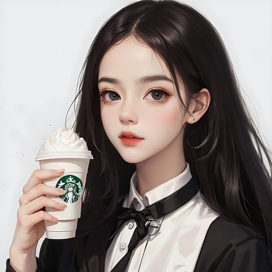 星巴克美女喝咖啡头像AI动漫卡通风_4