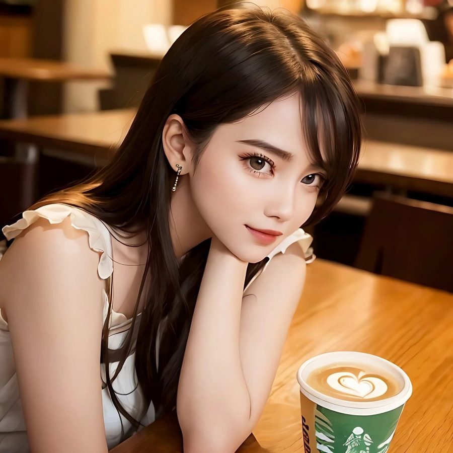 星巴克美女喝咖啡头像AI动漫卡通风_7